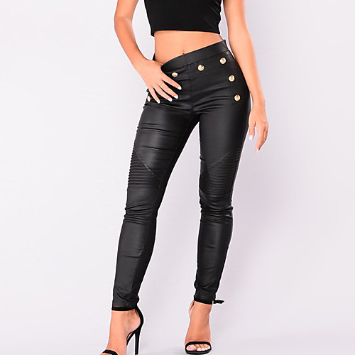 

Women's Daily / Going out Sexy Sporty / Basic Legging - Solid Colored, Beaded Mid Waist Black Wine M L XL