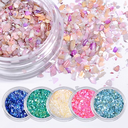 

6 pcs Cowry Nail Kits 3D Interface Eco-friendly Classic Ethnic Daily Beach Glitter Powder Sequins for Finger Nail Toe Nail