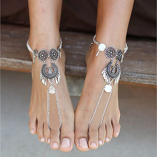 

Women's Barefoot Sandals feet jewelry Hollow Out Totem Series Ladies Simple Basic Anklet Jewelry Silver For Gift Ceremony