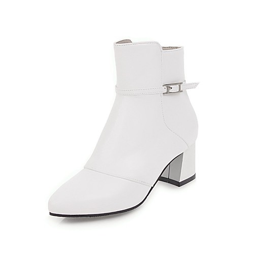 

Жен. Fashion Boots Искусственная кожа Зима Ботинки На толстом каблуке Заостренный носок Сапоги до середины икры Пряжки Черный / Красный / Розовый