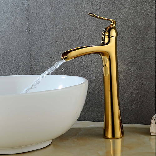 

Ванная раковина кран - Водопад Золотой / Окрашенные отделки По центру Одной ручкой одно отверстиеBath Taps