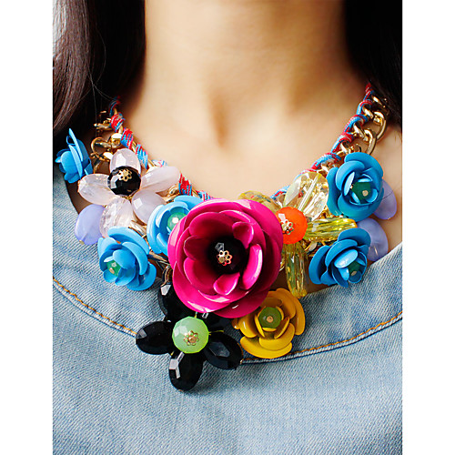 

Women's Multicolor Statement Necklace Bib necklace Braided Bib Flower Ladies Luxury Chunky Color Synthetic Gemstones Alloy Green Pink Rainbow Necklace Jewelry 1pc For Party Special Occasion Birthday