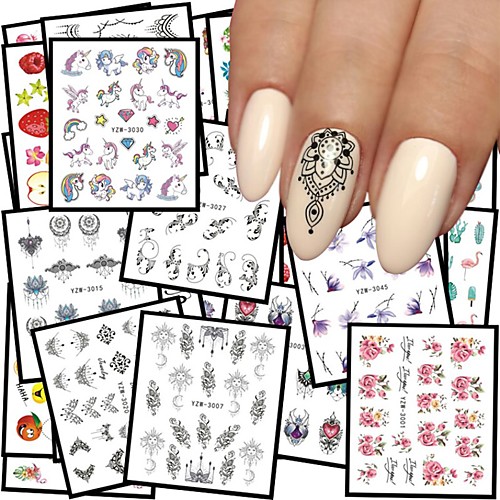 

48 pcs Наклейка для переноса воды Цветы / Бабочка маникюр Маникюр педикюр Многофункциональный / Лучшее качество Романтика / Этнический Повседневные