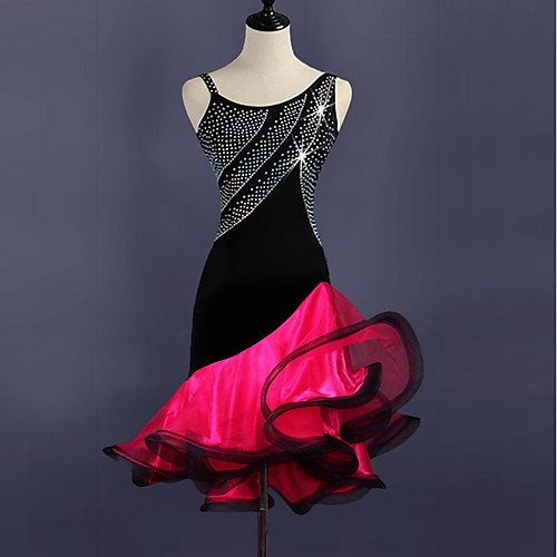 

Latin Dance Dresses Women's Training Spandex / Tulle Crystals / Rhinestones Sleeveless High Dress