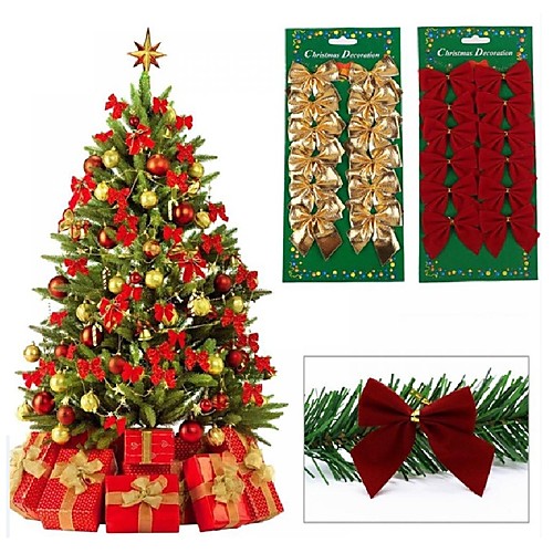 

12pcs довольно лук xmas орнамент рождественская елка украшение праздник партия дома bowknots baubles baubles новый год украшения