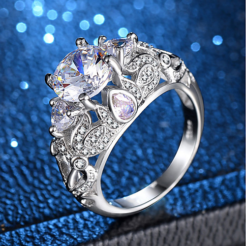 

Women's Statement Ring Ring Belle Ring AAA Cubic Zirconia 1pc Silver Copper Platinum Plated Imitation Diamond Four Prongs Ladies Unique Design Romantic Wedding Gift Jewelry Hollow Out Petal Flower