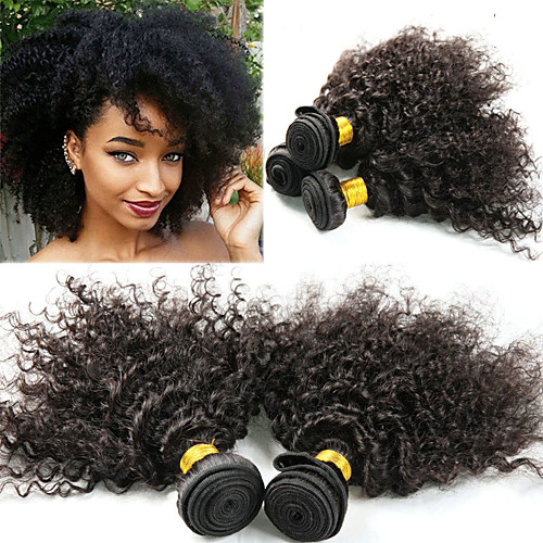 

3 Связки Перуанские волосы Афро Квинки Kinky Curly человеческие волосы Remy Накладки из натуральных волос 8-26 дюймовый Нейтральный Ткет человеческих волос / 10A