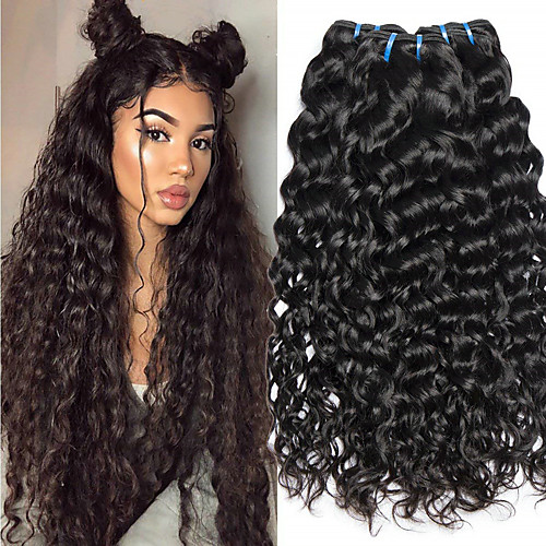 

3 Bundles Indian Hair Water Wave Human Hair Unprocessed Human Hair 150 g Natural Color Hair Weaves / Hair Bulk Hair Care Extension 8-28 inch Natural Color Human Hair Weaves Life Party Thick Human