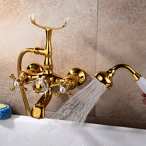 

Bathtub Faucet - Antique Wall Mounted Ceramic Valve Bath Shower Mixer Taps / Two Handles One Hole