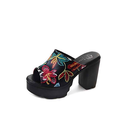 

Жен. Сандалии Slingback На толстом каблуке Открытый мыс Полиуретан Лето Белый / Черный