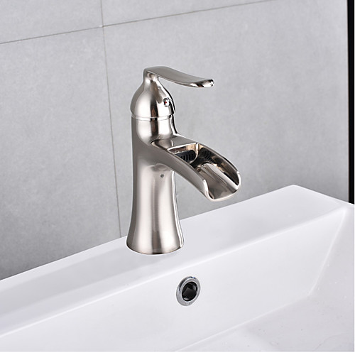 

Ванная раковина кран - Водопад Матовый никель По центру Одной ручкой одно отверстиеBath Taps