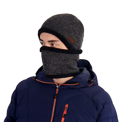 

VEPEAL Hiking Cap Neck Gaiter Neck Tube Skull Cap Beanie 1 set Windproof Warm Stretchy Thick Patchwork Wool Acrylic Winter for Men's Women's Ski / Snowboard Hiking Outdoor Exercise Dark Grey Rose Red