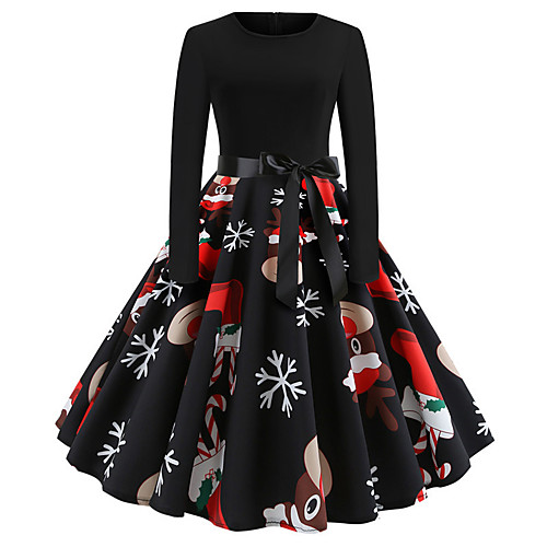 

Women's Christmas Daily Basic A Line Dress - Color Block Fall Black S M L XL