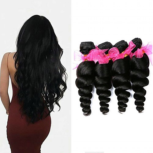 

4 Bundles Brazilian Hair Loose Wave Human Hair Unprocessed Human Hair Extension Bundle Hair One Pack Solution 8-28 inch Natural Color Human Hair Weaves Newborn Life Smooth Human Hair Extensions / 8A