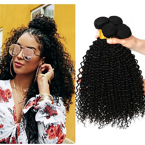 

4 Связки Перуанские волосы Kinky Curly 8A Натуральные волосы Необработанные натуральные волосы Удлинитель Пучок волос One Pack Solution 8-28 дюймовый Естественный цвет Ткет человеческих волос