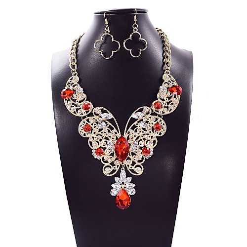 

Women's Cubic Zirconia Drop Earrings Pendant Necklace Geometrical Butterfly Pear Ladies Asian Luxury Dangling Elegant Rhinestone Earrings Jewelry Red / Blue / Pink For Wedding Party Ceremony