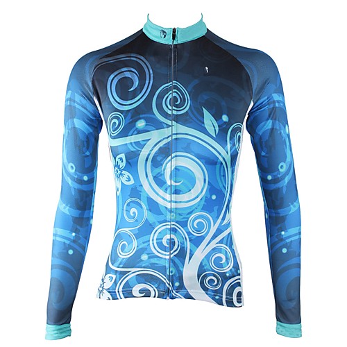 

ILPALADINO Women's Long Sleeve Cycling Jersey Dark Blue Floral Botanical Bike Jersey Top Mountain Bike MTB Road Bike Cycling Thermal / Warm Fleece Lining Ultraviolet Resistant Sports Winter Elastane