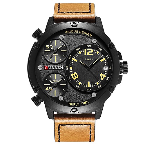 

Men's Dress Watch Japanese Japanese Quartz Oversized Genuine Leather Black / Brown 30 m Water Resistant / Waterproof Calendar / date / day Casual Watch Analog Classic Casual Fashion - Black / Red