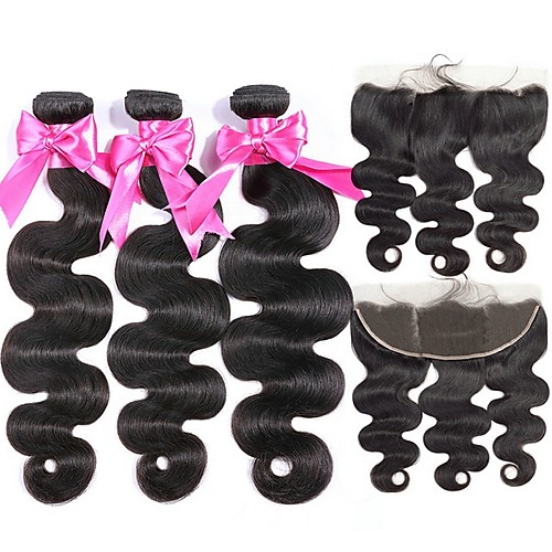 

3 Bundles with Closure Peruvian Hair Body Wave Human Hair Unprocessed Human Hair One Pack Solution Human Hair Extensions Weave 8-22 inch Natural Color Human Hair Weaves Silky Extention Best Quality