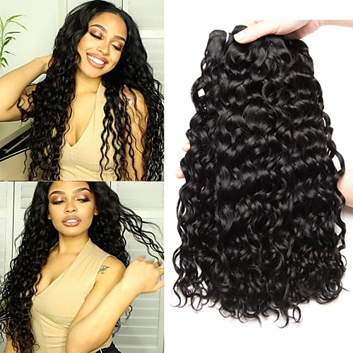 

4 Bundles Brazilian Hair Water Wave Human Hair Natural Color Hair Weaves / Hair Bulk Bundle Hair One Pack Solution 8-28 inch Natural Natural Color Human Hair Weaves Extender Silky Best Quality Human