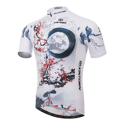 

XINTOWN Men's Short Sleeve Cycling Jersey White Floral Botanical Bike Jersey Top Mountain Bike MTB Road Bike Cycling Breathable Quick Dry Ultraviolet Resistant Sports Elastane Terylene Lycra Clothing