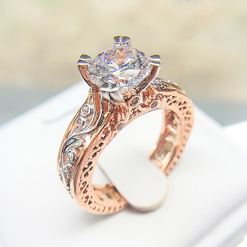 

Women's Statement Ring Ring AAA Cubic Zirconia 1pc White Copper Platinum Plated Rose Gold Plated Four Prongs Ladies Unique Design Aristocrat Lolita Wedding Party Jewelry Cut Out Solitaire Round Cut
