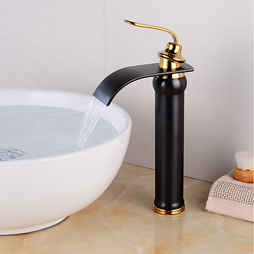 

Bathroom Sink Faucet - Waterfall Gold / Black Centerset Single Handle One HoleBath Taps