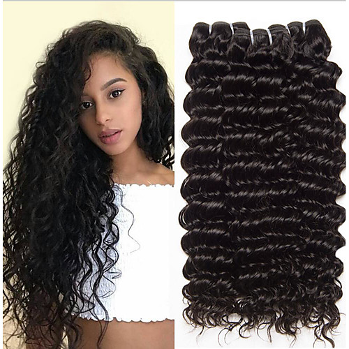 

4 Bundles Peruvian Hair Deep Curly 100% Remy Hair Weave Bundles Natural Color Hair Weaves / Hair Bulk Extension Bundle Hair 8-28 inch Natural Color Human Hair Weaves Odor Free Extender Silk Base Hair