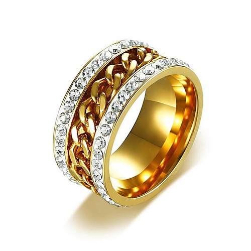 

Men's Band Ring Eternity Band Ring AAA Cubic Zirconia 1pc Gold Titanium Steel Hip-Hop Dubai Wedding Masquerade Jewelry Cuban Link Twisted