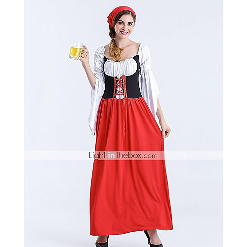 фото Октоберфест широкая юбка в сборку trachtenkleider жен. платье головные уборы баварский костюм красный / хлопок Lightinthebox