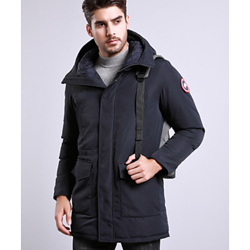 

Men's Daily Solid Colored Regular Parka, Polyester Long Sleeve Winter Hooded Blue / Black XXL / XXXL / XXXXL