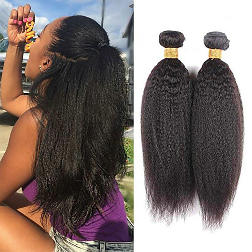 

3 Bundles Indian Hair kinky Straight Human Hair Headpiece Natural Color Hair Weaves / Hair Bulk Extension 8-28 inch Black Natural Color Human Hair Weaves Silky Smooth Best Quality Human Hair / 8A