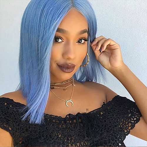 

Synthetic Lace Front Wig Straight Short Bob Lace Front Wig Short Blue Synthetic Hair 12 inch Women's Adjustable Heat Resistant Middle Part Bob Blue