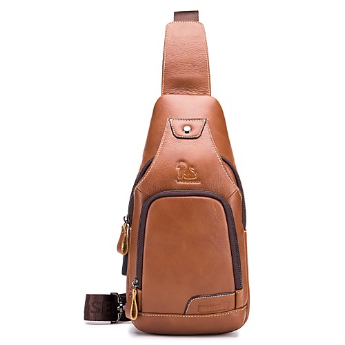 

laoshizi мужские сумки коровьей слинг сумка на молнии сплошной цвет черный / коричневый