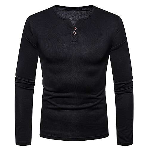 

Муж. Футболка Хлопок, Круглый вырез Классический Однотонный Темно-серый L / Длинный рукав