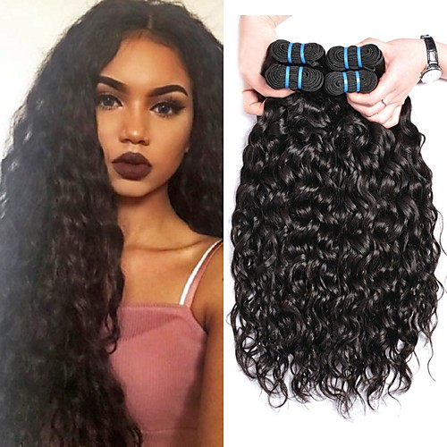 

4 Bundles Water Wave Human Hair Unprocessed Human Hair Headpiece Natural Color Hair Weaves / Hair Bulk Hair Care 8-28 inch Natural Color Human Hair Weaves Silky Extention Best Quality Human Hair / 8A