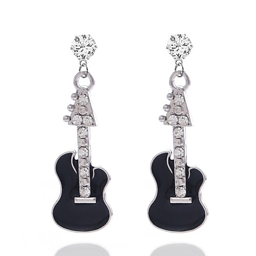 

Women's Drop Earrings 3D Music Guitar Ladies Stylish Rhinestone Earrings Jewelry Silver For Daily 1 Pair