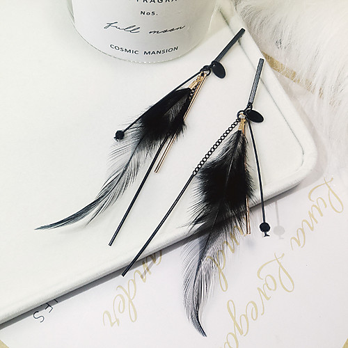 

Women's Drop Earrings Long Ladies European Feather Earrings Jewelry Black For Street 1 Pair