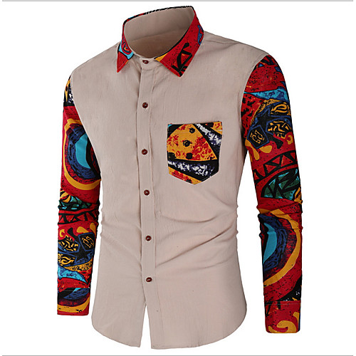 

Муж. Рубашка Тонкие Уличный стиль Контрастных цветов Черный L / Длинный рукав