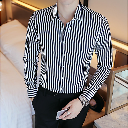 

Men's Wedding Party Daily Basic Shirt - Striped Black