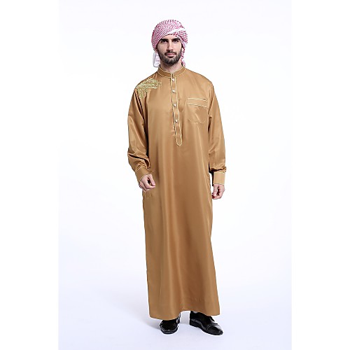 

Men's Daily / Holiday / Professional Vintage / Basic Spring / Fall Long Abaya, Solid Colored Stand Long Sleeve Polyester Camel / Gray / Wine