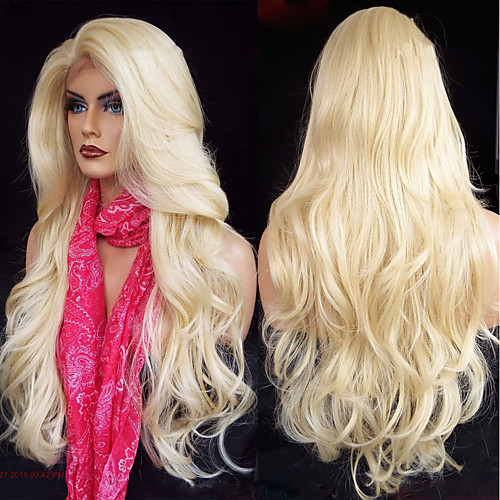 

Synthetic Wig / Synthetic Lace Front Wig Wavy / Body Wave Minaj Style Layered Haircut Lace Front Wig Golden Light Blonde Synthetic Hair 26 inch Women's Soft / Adjustable / Heat Resistant Golden Wig