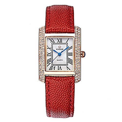 

WWOOR Women's Dress Watch Wrist Watch Square Watch Japanese Japanese Quartz Genuine Leather Black / Red 30 m Water Resistant / Waterproof Creative Casual Watch Analog Ladies Fashion - Red Black