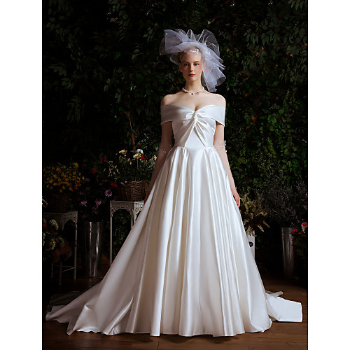 

С пышной юбкой С открытыми плечами С длинным шлейфом Сатин Свадебные платья Made-to-Measure с Перекрещивание от LAN TING Express