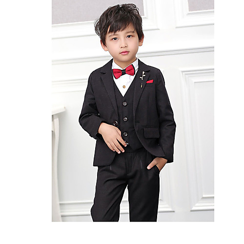 

Burgundy / Black POLY / Cotton Blend Ring Bearer Suit - 3 Pieces Includes Jacket / Vest / Pants