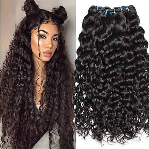 

3 Bundles Water Wave Human Hair Unprocessed Human Hair Wig Accessories Natural Color Hair Weaves / Hair Bulk Hair Care 8-28 inch Natural Color Human Hair Weaves Extender Soft Silky Human Hair / 8A