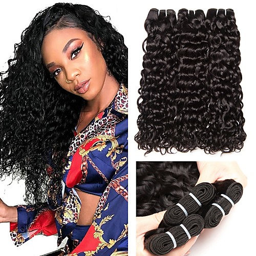 

3 Bundles Malaysian Hair Water Wave Human Hair Unprocessed Human Hair Natural Color Hair Weaves / Hair Bulk Hair Care Extension 8-28 inch Natural Color Human Hair Weaves Silky Extention Best Quality