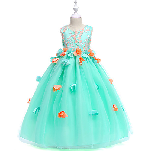 

Princess Maxi Pageant Flower Girl Dresses - Organza / Tulle / Satin Chiffon Sleeveless Jewel Neck with Petal / Appliques / Tiered