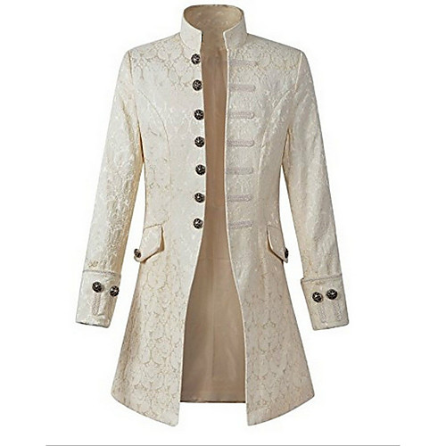 

Men's Daily Street chic Plus Size Long Coat, Solid Colored Stand Long Sleeve Polyester White / Black