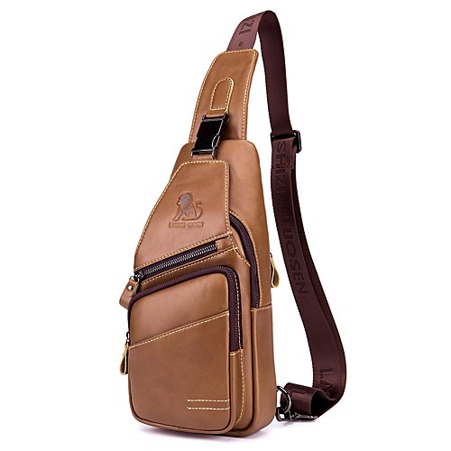 

laoshizi мужские сумки коровьей слинг сумка на молнии сплошной цвет черный / кофе / коричневый